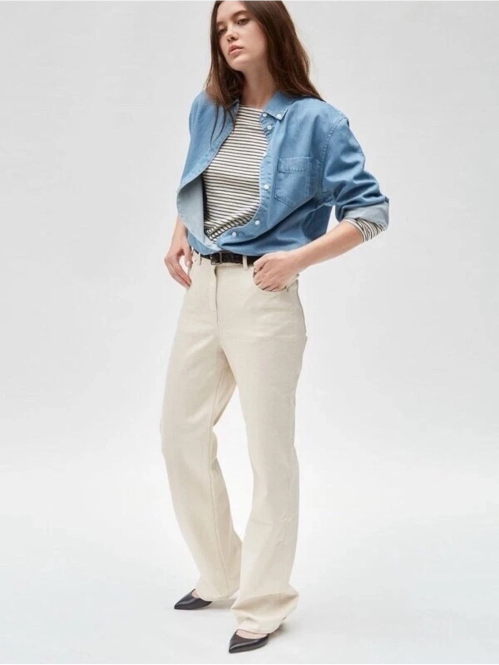 THAKOON High Waisted Denim Pant Ecru 4